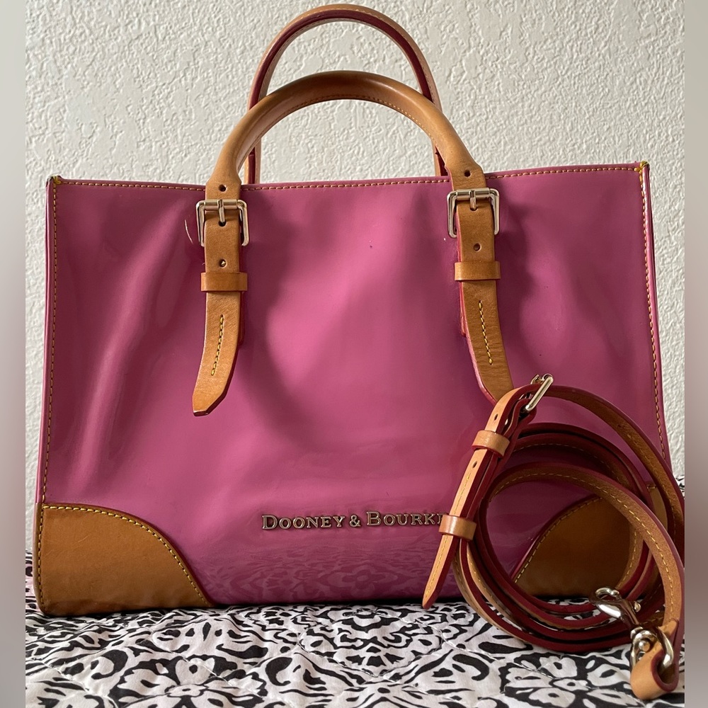 Dooney & Bourke Pink Patent leather Tote with leather trim and crossbody strap